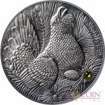Andorra THE WOOD GROUSE Gall Fer 4th coin - EUROPE EDITION of ATLAS of WILDLIFE Series 1oz Silver coin Antique finish 10 Diners Ultra High Relief with Swarovski crystal 2014